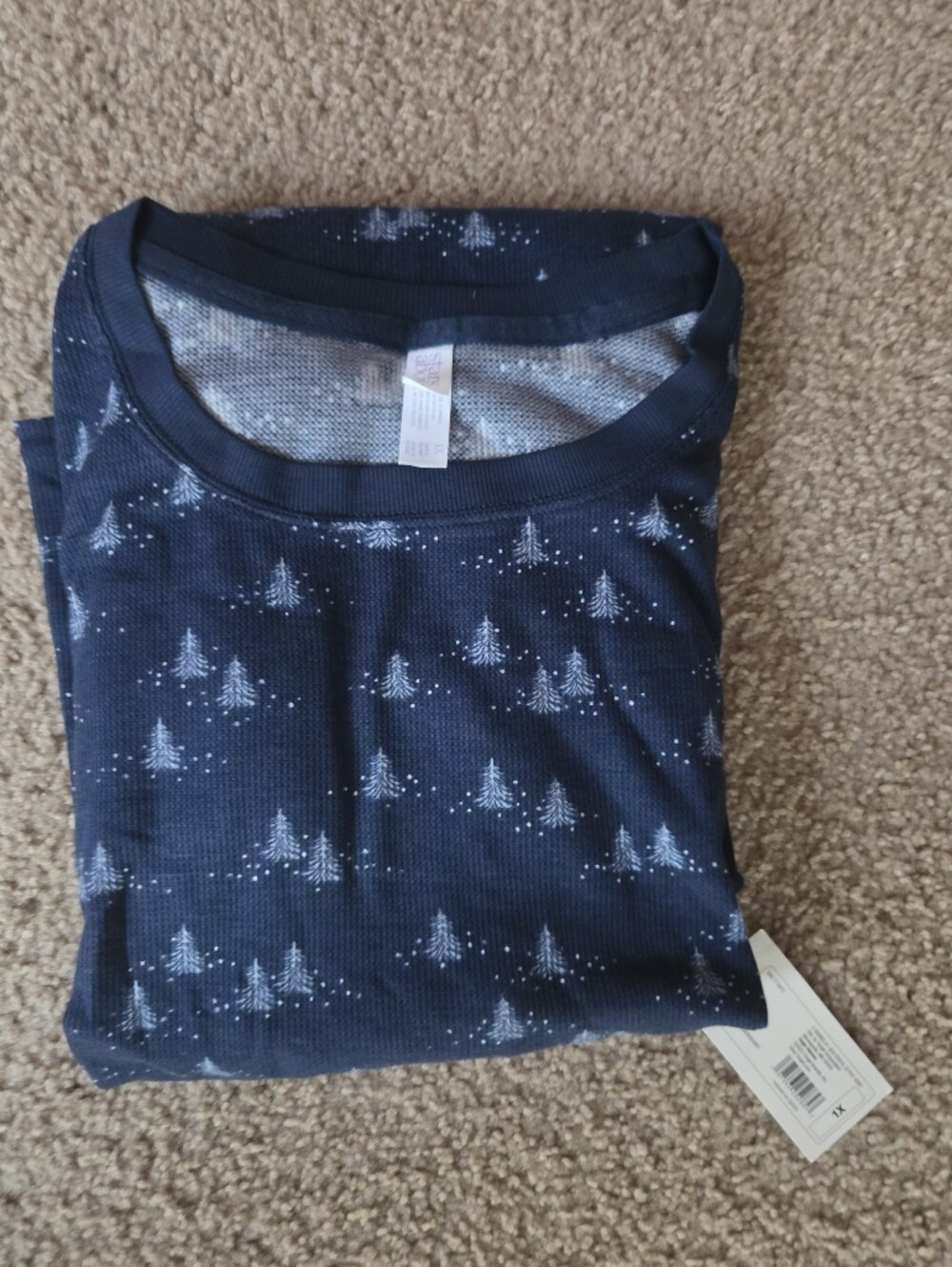 stars above Navy Waffle-Knit Holiday Tree Pajama Top